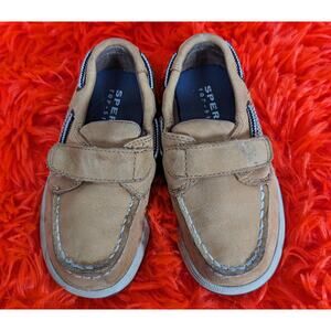 Sperry Top Sider Kids Tan Brown Leather Velcro Loafers Boat Shoes Toddler 8M